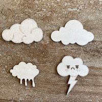 Handmade wooden DIY cloud cutout in four unique styles, ready for paint or decorating