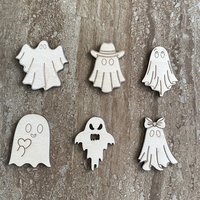 Handmade wood DIY ghost cutout available in 6 different styles for painting and crafting projects