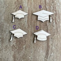 Handmade wood DIY graduation cap cutouts in four different styles