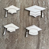 Handmade wood DIY graduation cap cutouts in four different styles