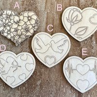 Handmade wooden DIY Valentine heart cutout in five unique styles, ready for paint or decorating