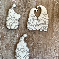 Handmade wooden DIY Valentine gnome cutout in three unique styles, ready for paint or decorating