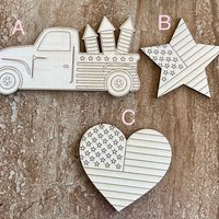 Handmade wooden DIY 4th of July truck, star or heart cutout ready for paint or decorating