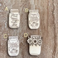 Handmade wooden DIY mason jar cutout in four unique styles, ready for paint or decorating