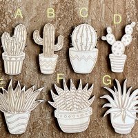Handmade wooden DIY cactus cutout in seven unique styles, ready for paint or decorating
