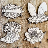 Handmade wooden DIY flower cutout in eight unique styles, ready for paint or decorating