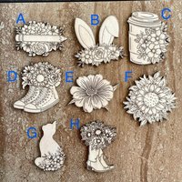 Handmade wooden DIY flower cutout in eight unique styles, ready for paint or decorating