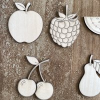 Handmade wooden DIY fruit cutout in five unique styles, ready for paint or decorating