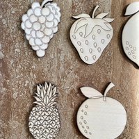 Handmade wooden DIY fruit cutout in five unique styles, ready for paint or decorating