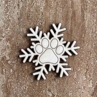 Handmade wooden DIY pawprint snowflake cutout ready for paint or decorating