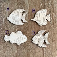 Handmade wooden DIY tropical fish cutout in four unique styles, ready for paint or decorating