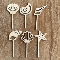 Handmade wood seashell cupcake toppers, set of 12 or 24, in coastal beach theme