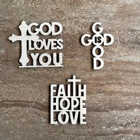 Handmade wooden DIY bible verse cutout in three unique styles, ready for paint or decorating