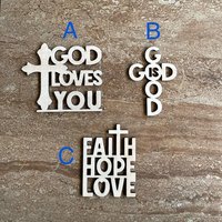 Handmade wooden DIY bible verse cutout in three unique styles, ready for paint or decorating