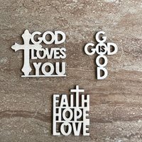 Handmade wooden DIY bible verse cutout in three unique styles, ready for paint or decorating