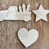 Handmade wooden DIY 4th of July truck, star or heart cutout ready for paint or decorating