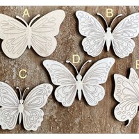 Handmade wooden DIY butterfly cutout in five unique styles, ready to paint or decorate