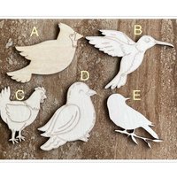 Handmade wooden DIY bird cutout in five unique styles, ready to paint or decorate