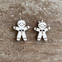 Handmade wooden gingerbread man buttons for crafts, sewing, and scrapbooking