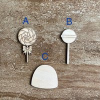 Handmade wooden DIY candy cutout in three unique styles, ready for paint or decorating