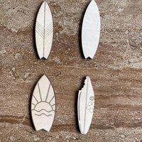 Handmade wooden DIY surfboard cutout in four unique styles, ready for paint or decorating
