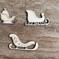 Handmade wooden DIY Christmas sleigh cutout in three unique styles, ready for paint or decorating