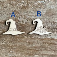 Handmade wooden DIY witches hat cutout in two unique styles, ready for paint or decorating