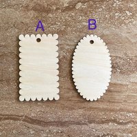 Handmade wooden DIY gift tag cutout in two unique styles, ready for paint or decorating
