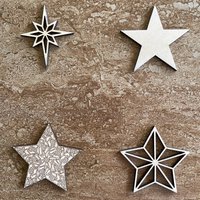 Handmade wooden DIY star cutout in four unique styles, ready for paint or decorating