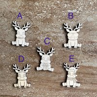 Handmade wooden DIY reindeer cutout in five unique styles, ready for paint or decorating