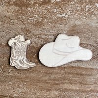 Handmade wooden DIY cowboy hat cutout in two unique styles, ready for paint or decorating