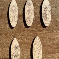 Handmade wooden DIY surfboard cutout in five unique styles, ready for paint or decorating