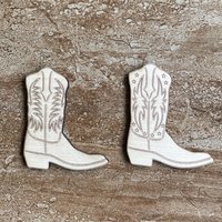 Handmade wooden DIY cowboy boot cutout in two unique styles, ready for paint or decorating