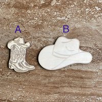 Handmade wooden DIY cowboy hat cutout in two unique styles, ready for paint or decorating