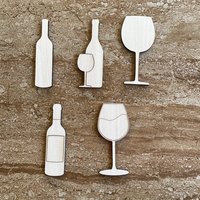 Handmade wooden DIY wine bottle or glass cutout in five unique styles, ready for paint or decorating