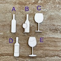 Handmade wooden DIY wine glass or bottle cutout in five unique styles, ready for paint or decorating