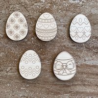 Handmade wooden DIY Easter egg cutout in five unique styles, ready for paint or decorating