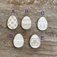 Handmade wooden DIY Easter egg cutout in five unique styles, ready for paint or decorating