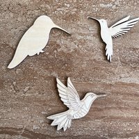 Handmade wooden DIY hummingbird cutout in three unique styles, ready to paint or decorate