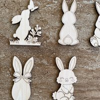Handmade wooden DIY Easter bunny cutout in five unique styles, ready for paint or decorating