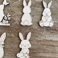 Handmade wooden DIY Easter bunny cutout in five unique styles, ready for paint or decorating