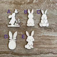 Handmade wooden DIY Easter bunny cutout in five unique styles, ready for paint or decorating
