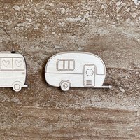 Handmade wooden DIY camper cutout in two unique styles, ready to paint or decorate