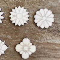 Handmade wooden DIY flower cutout in five unique styles, ready for paint or decorating