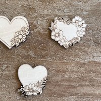 Handmade wooden DIY Valentine heart cutout in three unique styles, ready for paint or decorating