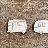 Handmade wooden DIY camper cutout in two unique styles, ready to paint or decorate