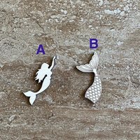 Handmade wooden DIY mermaid cutout in two unique styles, ready for paint or decorating