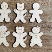 Handmade wooden DIY Gingerbread family cutout in six unique styles, ready for paint or decorating