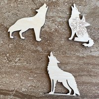 Handmade wooden DIY wolf cutout in three unique styles, ready to paint or decorate