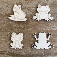 Handmade wooden DIY frog cutout in four unique styles, ready to paint or decorate